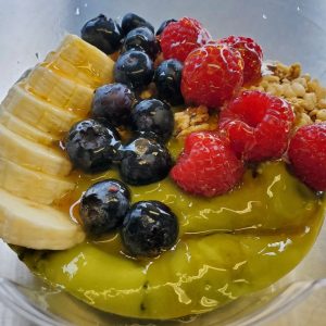 Lava Bowlz acai bowl with yogurt, bananas, blueberries and strawberries