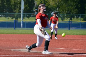 Yelm senior Vivian Watts pitches during the Tornados' district game against Prairie.