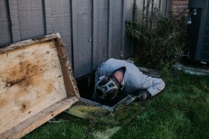 Boggs Inspection Services worker going into a crawl space of a house
