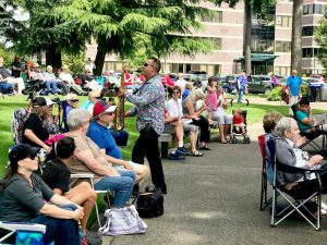 a crowd outside at Lacey Park