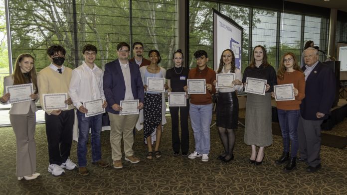 The 2022 Lacey South Sound Chamber scholarship recipients from left: Ahna Rader, Alana Hua Ly, Trent Jensen, Evan Barkis, Cameron Daniels, Arianne Morris, Aliya Robles, Denzel Martinez, Hallie Eickmeyer, Samantha Conner, Kaydence Doublerunner, Stewart Ridgeway