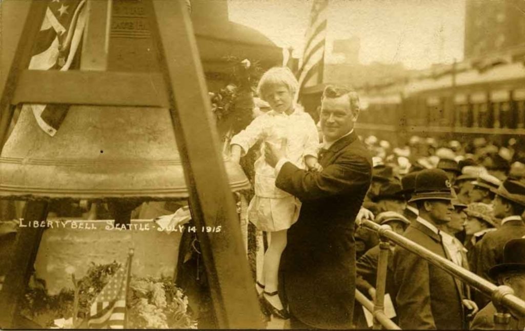 The Liberty Bell in Seattle with Governor Ernest Lister July 14, 1915