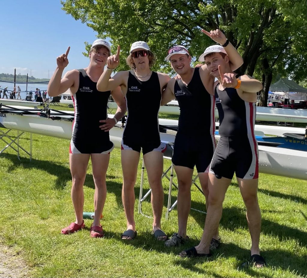 Senior boys Cole Jucksch, Windsor Pratt, Cale Matheson, Ben Burtner in the 4x.