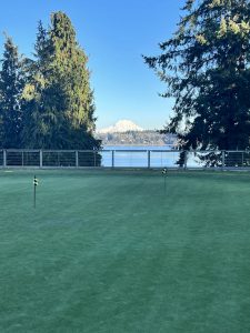 Olympia Country and Golf Club green overlooking the water