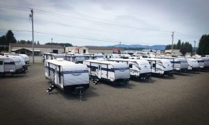 campstars rvs in a line on their olympia lot