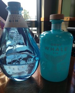 Freeland Spirits and Gray Whale Gin bottles at Cynara's in Olympia