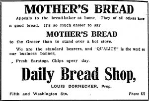 text advertisement for Mother's Bread from the Olympian November 1913.