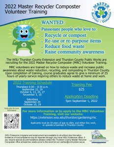 Application period open for the Fall 2022 Master Recycler Composter Volunteer Training @ Apply online
