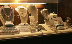 A jewelry case inside Panowicz Jewelers in Olympia