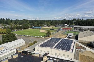A 200 KWac solar array installed on the roof of Olympia High School