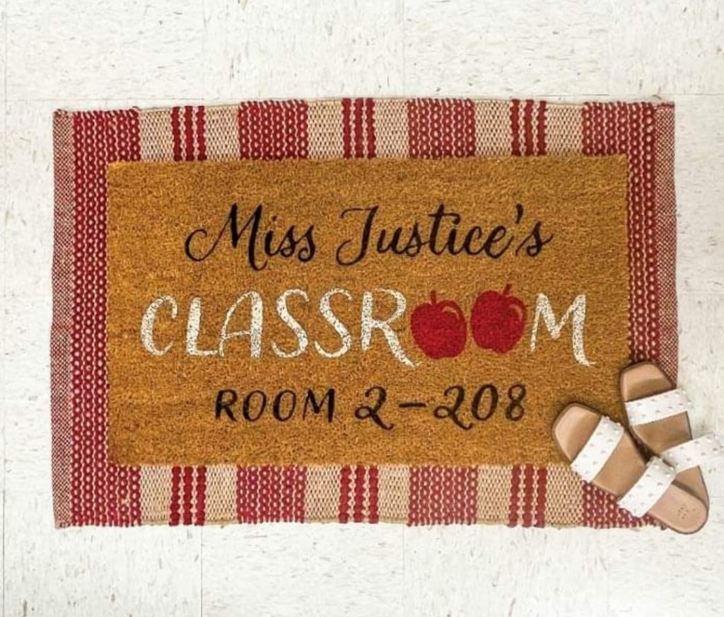 custom doormat for a classroom from Board and Brush