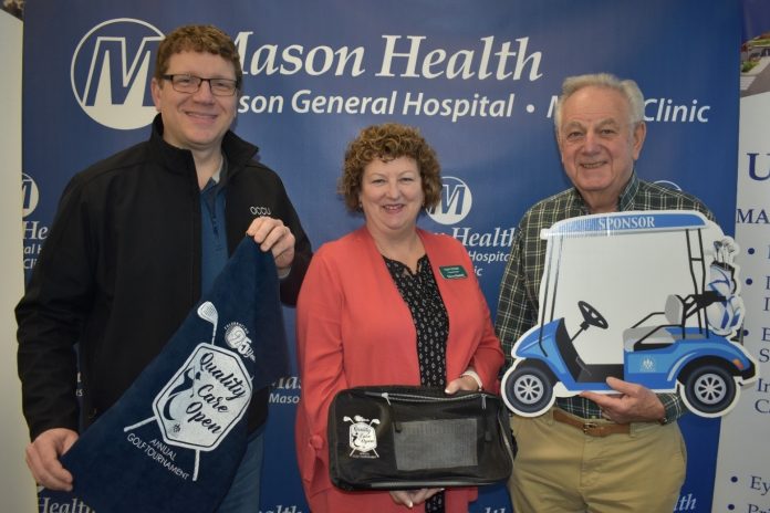 From left: Golf Committee members Darren Eisele, Chair Karen Schade and Jack Stark begin planning for Mason General Hospital Foundation’s 26th annual Quality Care Golf Tournament. The Golf Tournament will take place on Friday, Aug. 12, 2022, at LakeLand Village Golf & Country Club in Allyn. Golf committee members not pictured: Mason General Hospital Foundation Board Members Jeff McHargue and Billy Thomas, as well as Mason Health employees Gary Diemert and Colby Snyder.