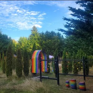 a rainbow sculpture at Monarch Park in Tenino 