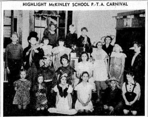 Students at the McKinley School pose for the October 27, 1939 issue of the Daily Olympian. This includes Little John (second row, first on left), Robin Hood (second row, second from left) and Friar Tuck (back row, first on right).