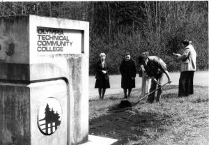 black and white photo of the ground breaking of SPSCC