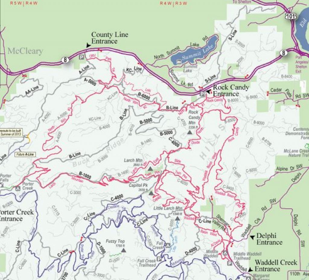 Map of atv/motorbike trails at Rock Candy in the Capitol Forest