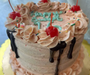 Sweet 16 Vegan Birthday Cake Adorned with Marachino Cherries from Dia del Pastel