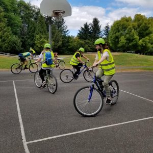 kids on bikes learning bike safety with Intercity Transit
