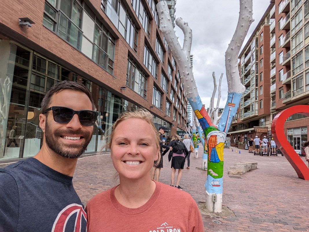 Dr. Barronian and his wife selfie on a street side road