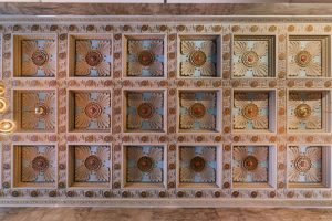 The Security Building's lobby ceiling, featuring a flower design