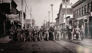 photo of the Olympia Motorcycle Club in black and white