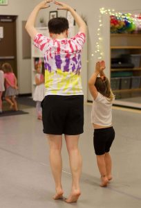 A student assistant teacher leads South Sound Dance's Tiny Tutus class for 3-4 year olds. 