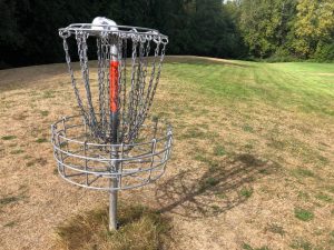 basket at the The Evergreen State College disc golf course in Olympia