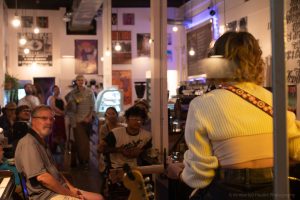 people listening to music at Rhythms Coffee in Olympia