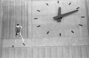  Washington State Governor Dan Evans  rappelling down The Evergreen State College Clock Tower