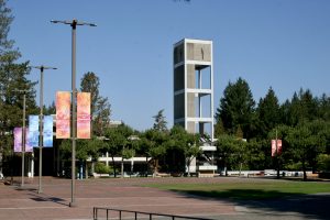 The Evergreen State College Clock Tower from across the square