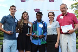 Winners from the 2018 Thurston County Sports Awards. From left: Cato Cannizzo, River Ridge High School; Haley Harn, South Puget Sound Community College; Issa Hassan, The Evergreen State College; Shauna Stewart, former CEO Experience Olympia & Beyond;  and Sid Otton, Tumwater High School. 