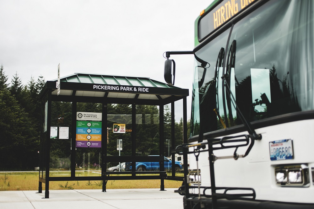 Mason Transit bus at a park and ride stop