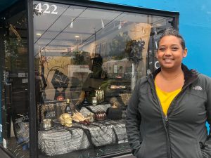 Lauren Rogers  outside her Gotti Sweets shop window in Olympia