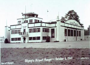 black and white photo of the Olympia Regional Airport 
