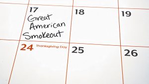 A November 2022 calendar with 'Great American Smokeout' written on the 17th