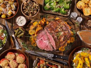 prime rib dinner on a table