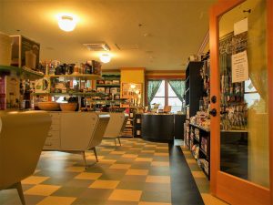 interior shot of The Rolling Pin in Olympia with retro desks holding products 