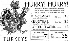 Thanksgiving ad from the November 16, 1944 issue of the Daily Olympian. 