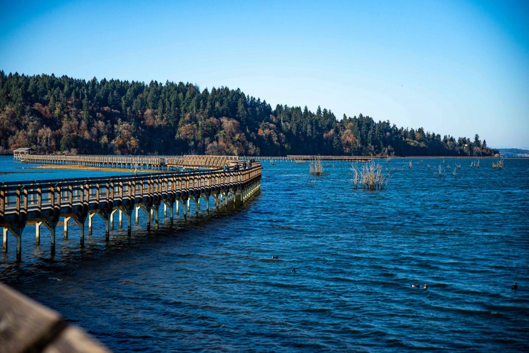 Billy Frank Jr. Nisqually National Wildlife Refuge boardwalk over the water