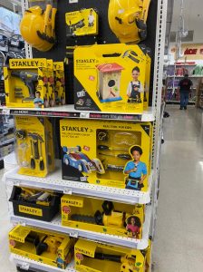 Stanley toy line on a shelf at Lincoln Creek Lumber