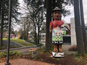 The "Welcome Woman" carving at the entrance to The Evergreen State College in Olympia 