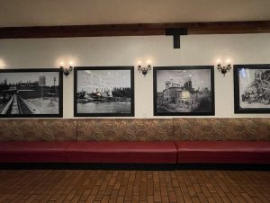 inside the Old Alcohol Plant with historic photos on walls