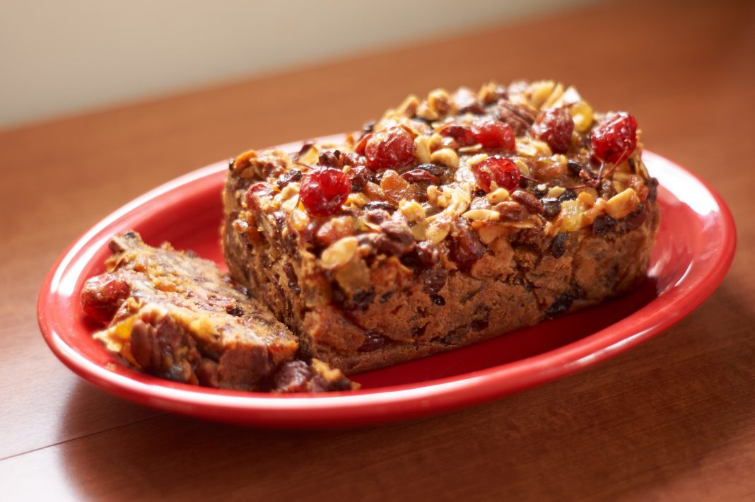 sliced fruitcake on a plate