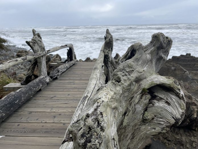 High tide at Beach 4 from the view of the charming driftwood bridge