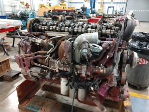 a diesel engine on a table at New Market Skills Center in Tumwater