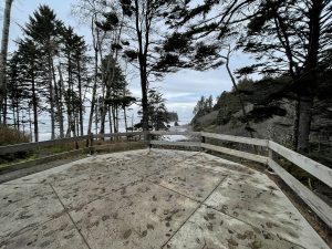 A wheelchair accessible ramp leads to a spacious overlook for a stunning view of the famous Ruby Beach. 