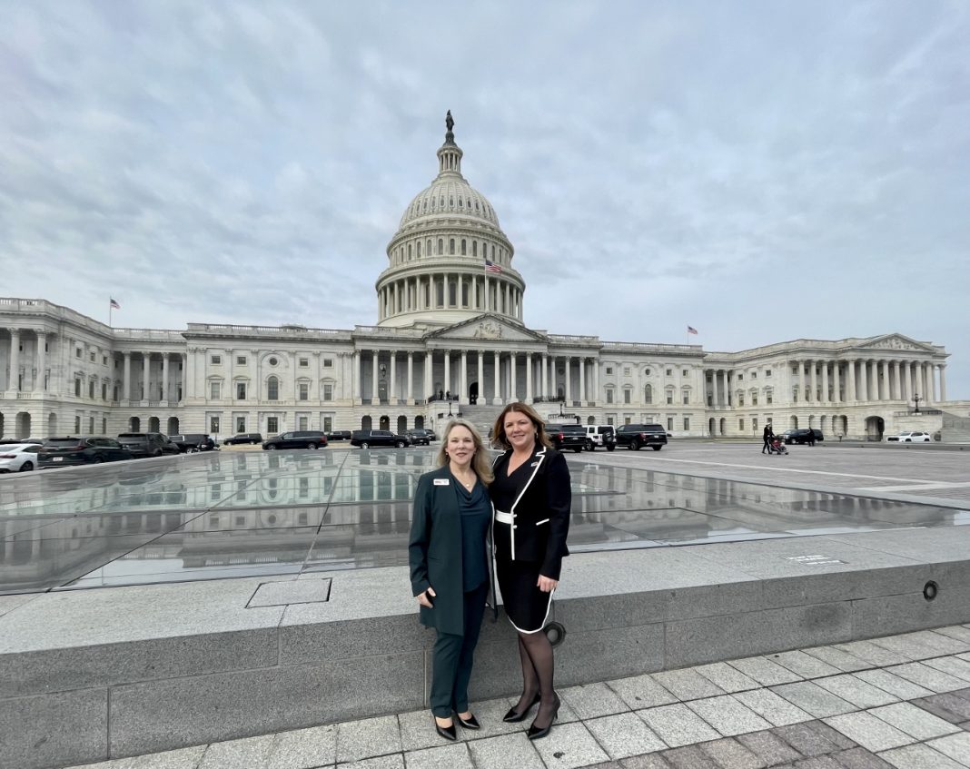 Small Business Development Center Director Jennifer Dye (left) and Sensory Tool House CEO Katie McMurray (right) outside the U.S. Capitol in February.