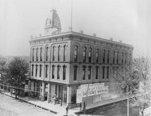 black and white photo of Odd Fellows Hall in Olympia