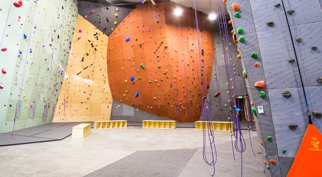 large rock climbing wall at the Cirque Climbing Gym in Lacey