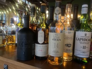 bottles of scotch whiskey at Cynara